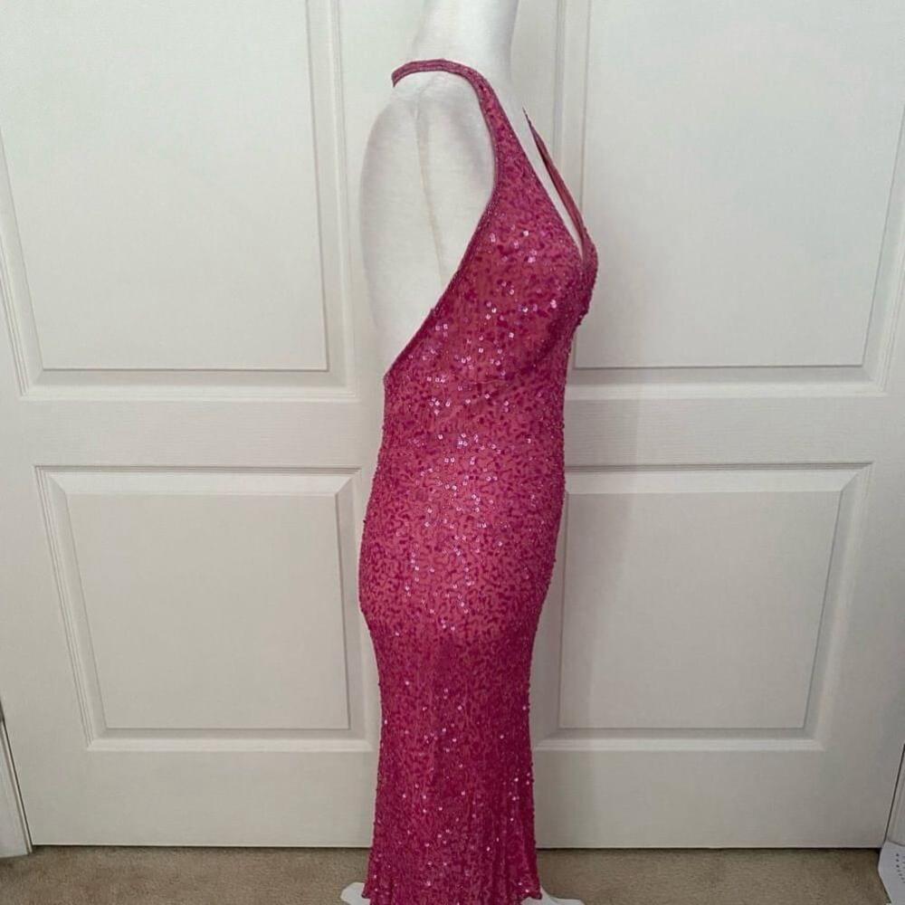 Adrianna Papell Hot Pink Sequin Halter Mermaid Dress – Formal/Cocktail - Picture 8 of 10